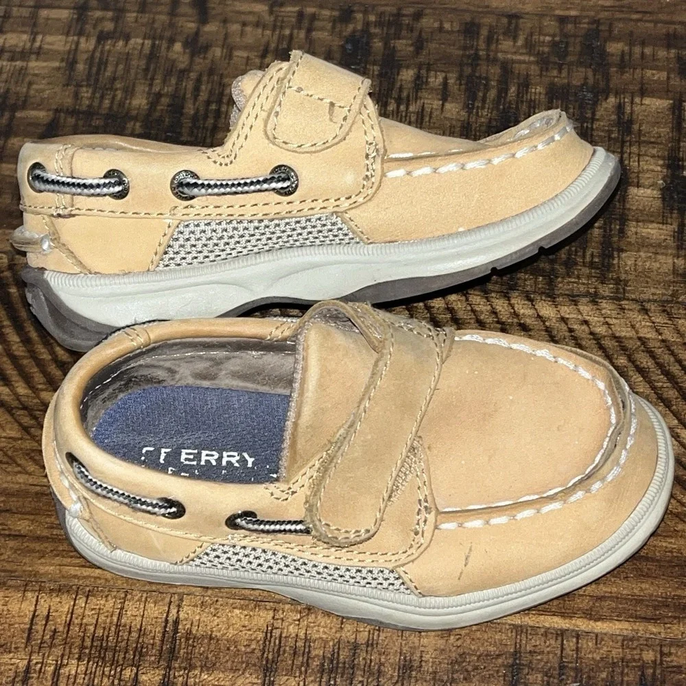 Sperry Top Sider Toddler Boys Boat Shoes‎ Sz 6 Tan Leather Loafers 6.5